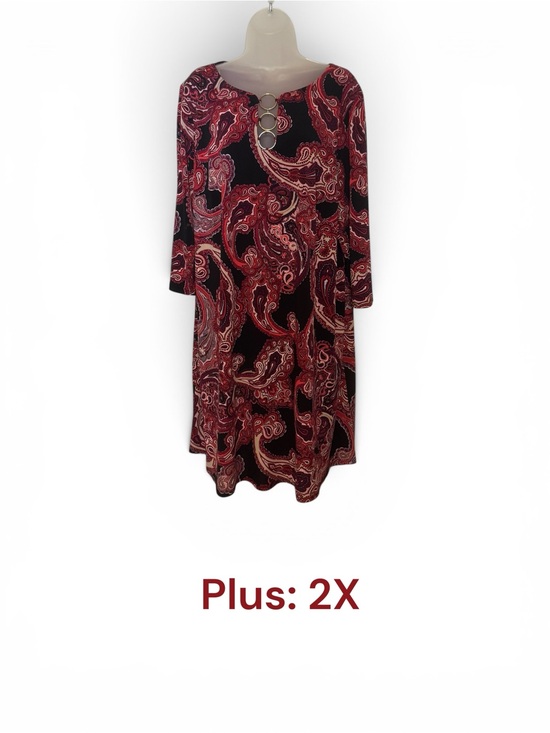Ivy Road Dresses & Skirts - Red Paisley Neckline Ring-Accent Dress  PLUS: 2X    #CL